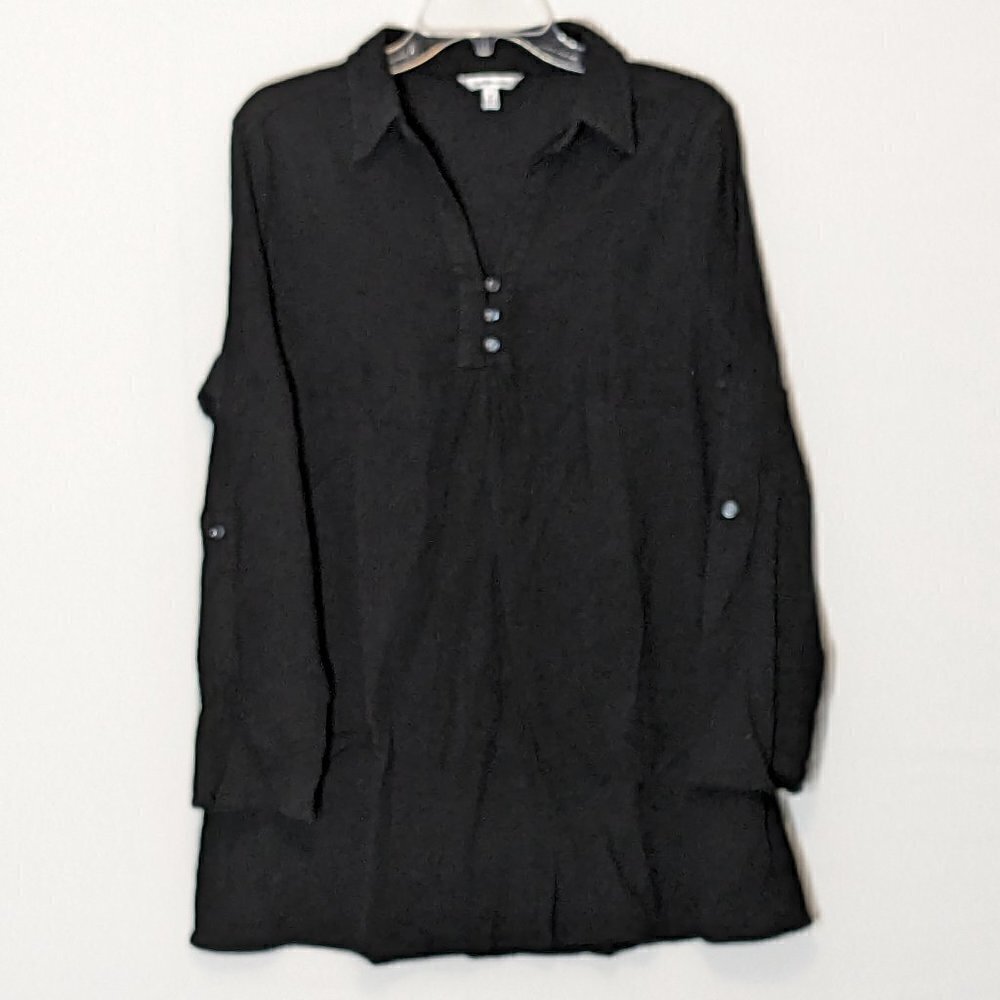 Croft & BARROW Black Crepe Blouse; Roll Tab Sleeves; Size Medium